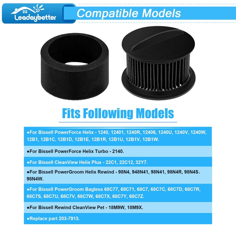 Leadaybetter 2 Replacement Filter for Bissell Power Force & Helix Turbo Inner and Outer Filter Set for Bissell 32R9,203-7913 - Image 2